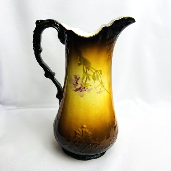Antique Warwick China Pitcher Hand Painted Floral Embossed Ewer 10” 1905-1920 - Picture 4 of 10